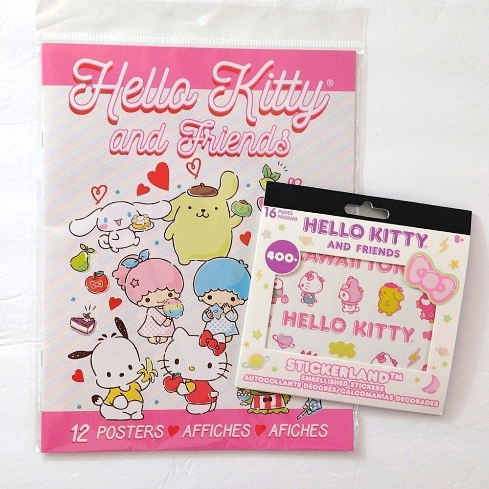 Hello Kitty and Friends Stickerland Sticker Book and Posters Lot NWT